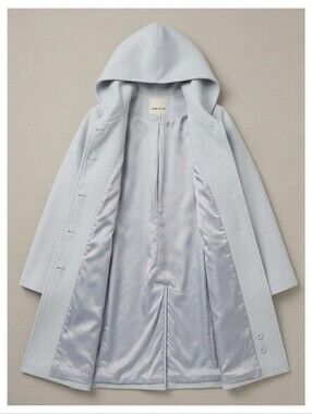 Anne Klein 100% Long Wool Hooded Coat Powder Blue 2P